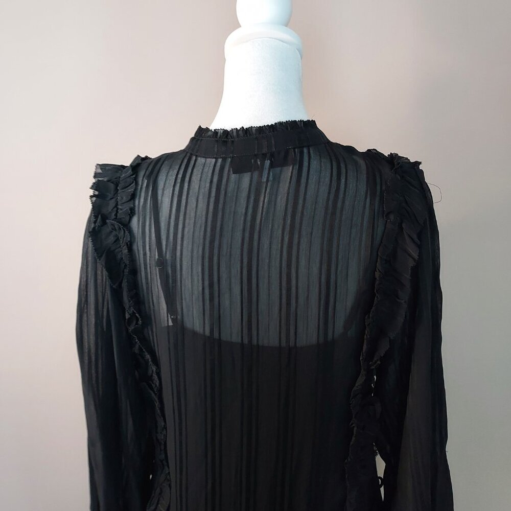 Reiss Justina Striped Ruffled Sheer Black Mini Dress Size 2 NWOT - Picture 14 of 15